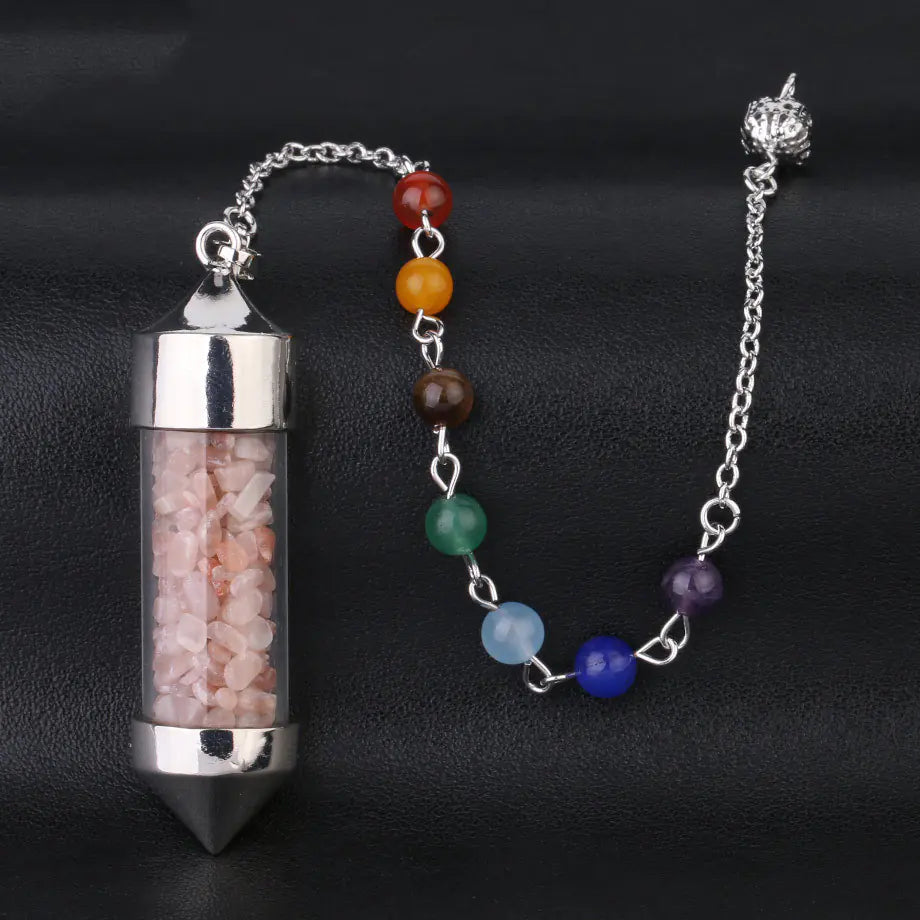 Mini Glass Wish Bottle with Chakra Pendulum Charm