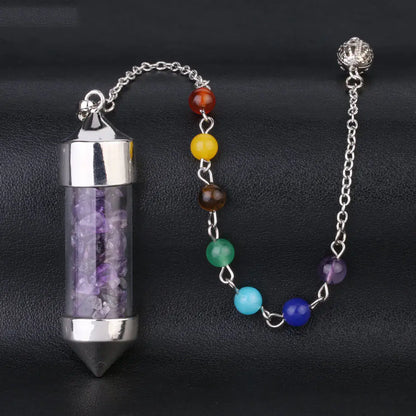 Mini Glass Wish Bottle with Chakra Pendulum Charm