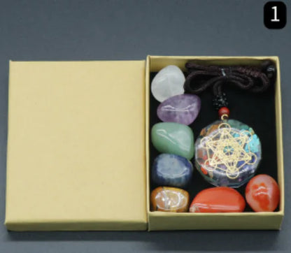 7 Chakra Awakening Set with Natural Yoga Stones (One Set)