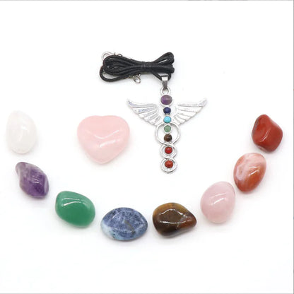 Rose Quartz Chakra Angel Wing Pendant Set with Box