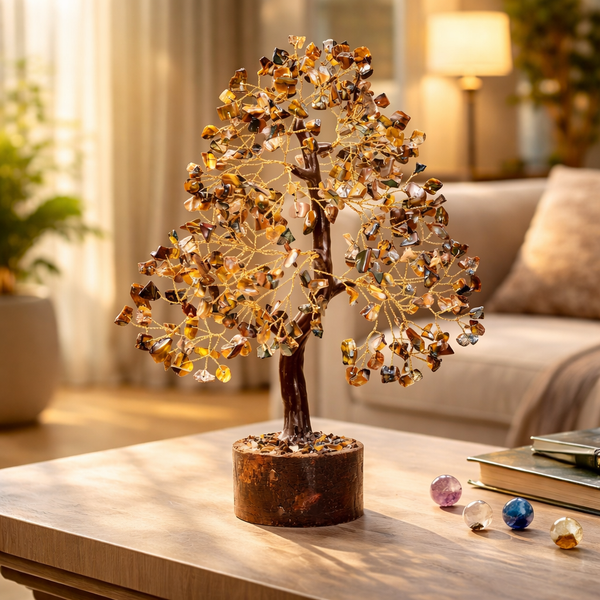 Feng Shui Crystal Money Tree with Wooden Base (10-12")
