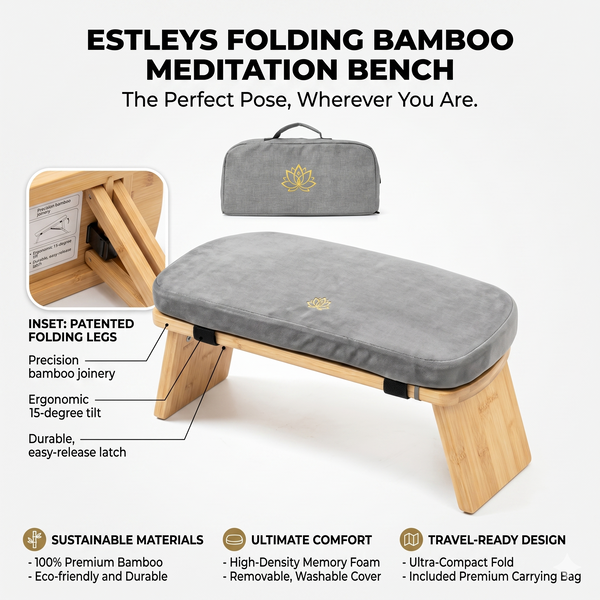 Estleys Folding Bamboo Meditation Bench with Carrying Bag