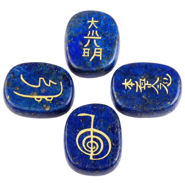 Natural Lapis Lazuli Reiki Symbol Stones (25mm Palm Set)