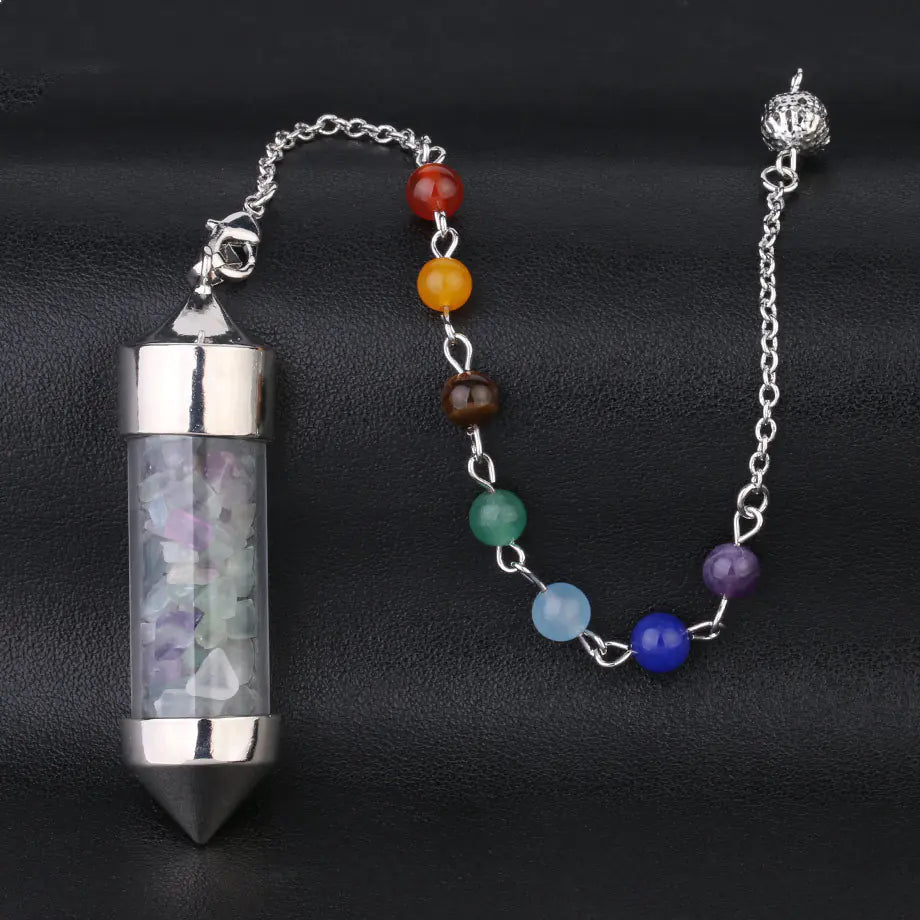 Mini Glass Wish Bottle with Chakra Pendulum Charm