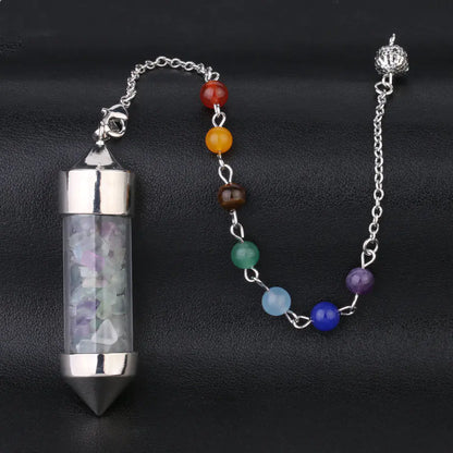 Mini Glass Wish Bottle with Chakra Pendulum Charm