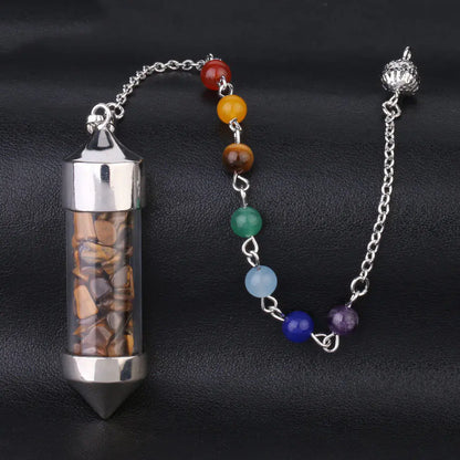 Mini Glass Wish Bottle with Chakra Pendulum Charm