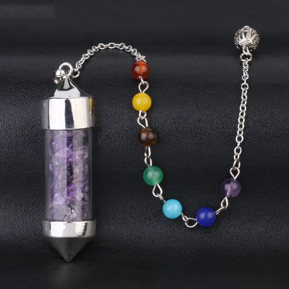 Mini Glass Wish Bottle with Chakra Pendulum Charm