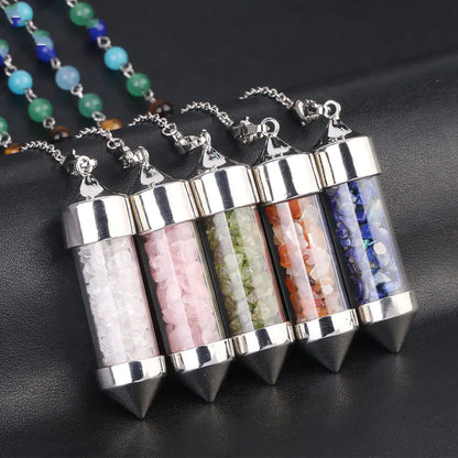 Mini Glass Wish Bottle with Chakra Pendulum Charm