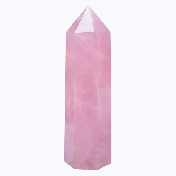 Genuine Rose Quartz 6-Faceted Tower for Meditation & Décor